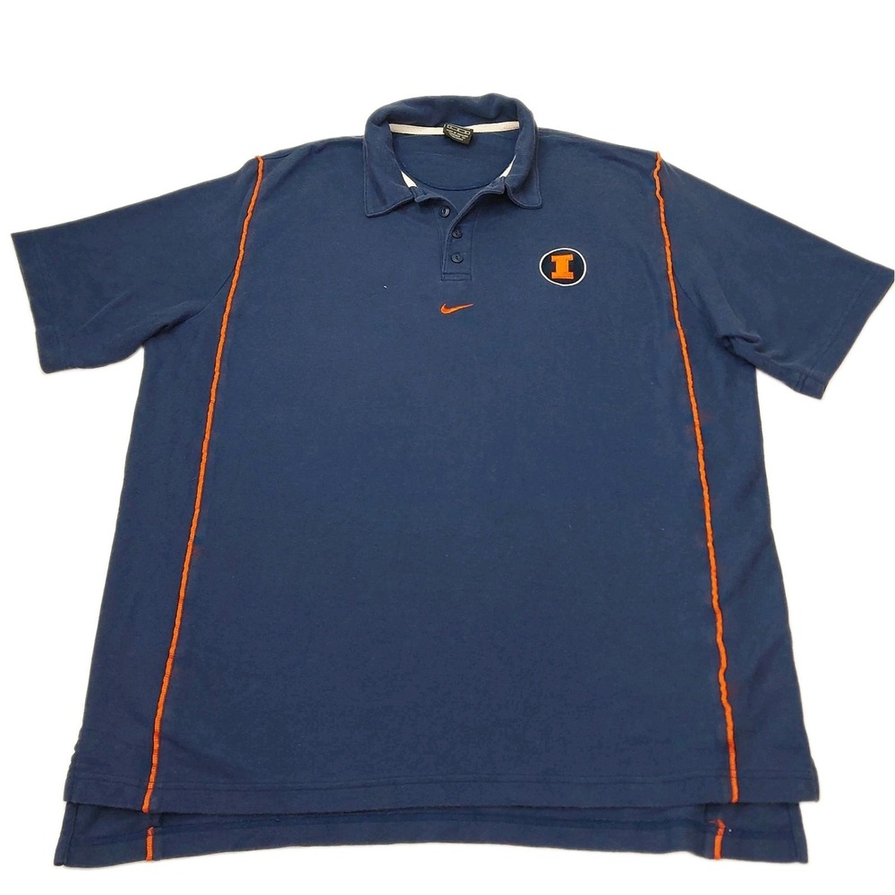 Team Nike Illinois Polo Mens L Navy Orange Fighting Illini Shirt VTG